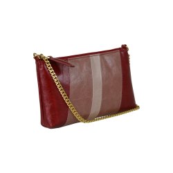 Chellie, Belsac rød skuldertaske/clutch i skind med guldkæde