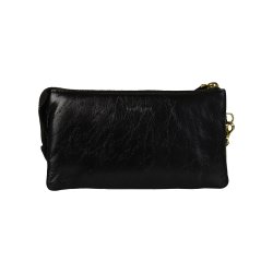 Chelsea, Belsac sort clutch i skind med håndledsrem og crossbodyrem