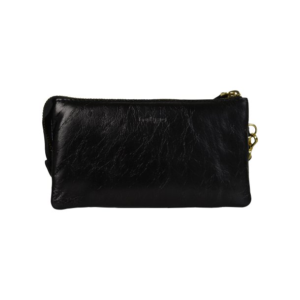 Chelsea, Belsac sort clutch i skind med håndledsrem og crossbodyrem