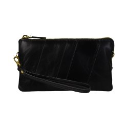 Chelsea, Belsac sort clutch i skind med håndledsrem og crossbodyrem