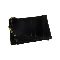 Chelsea, Belsac sort clutch i skind med håndledsrem og crossbodyrem