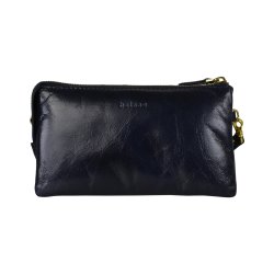 Chelsea, Belsac blå clutch i skind med håndledsrem og crossbodyrem