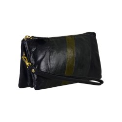 Chelsea, Belsac blå clutch i skind med håndledsrem og crossbodyrem