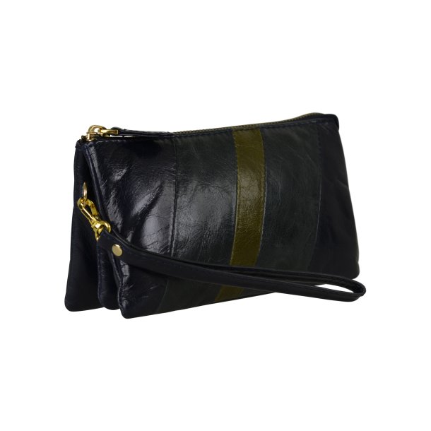 Chelsea, Belsac blå clutch i skind med håndledsrem og crossbodyrem