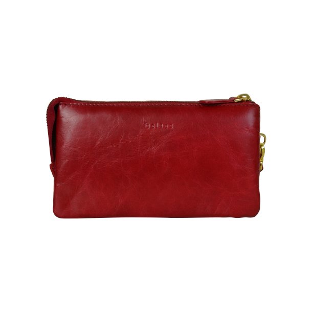 Chelsea, Belsac rød clutch i skind med håndledsrem og crossbodyrem