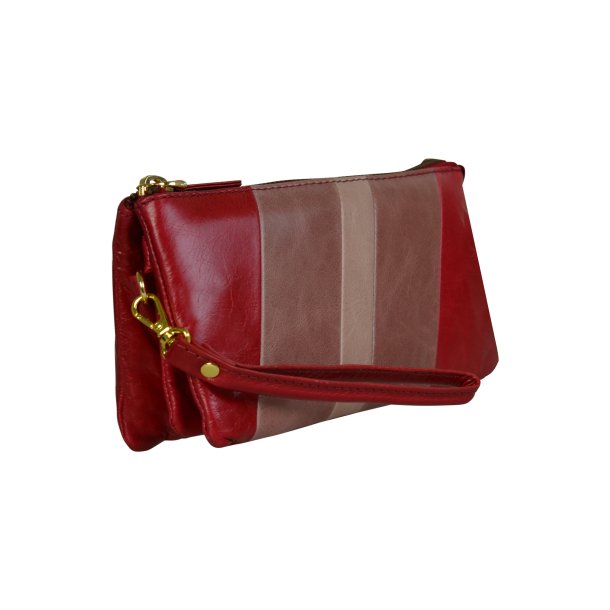 Chelsea, Belsac rød clutch i skind med håndledsrem og crossbodyrem