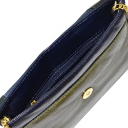 Chenaya, Belsac blå crossbody i skind med overslag og guldkæde