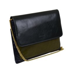 Chenaya, Belsac blå crossbody i skind med overslag og guldkæde