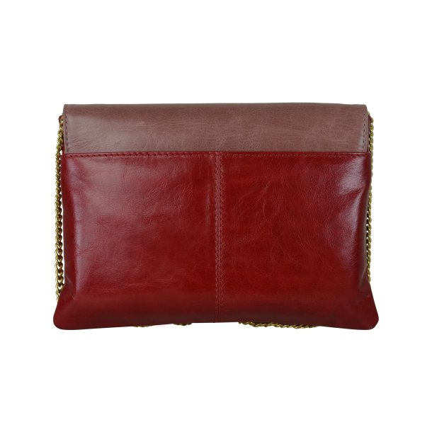 Chenaya, Belsac rød crossbody i skind med overslag og guldkæde