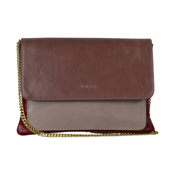 Chenaya, Belsac rød crossbody i skind med overslag og guldkæde