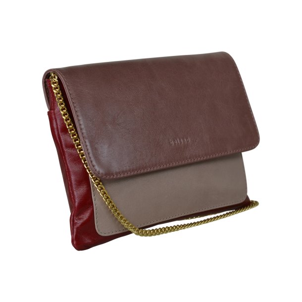 Chenaya, Belsac rød crossbody i skind med overslag og guldkæde