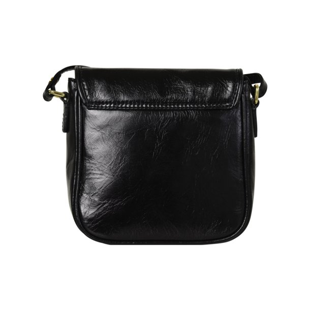 Chenett, Belsac sort crossbody i skind med fast bund og overslag