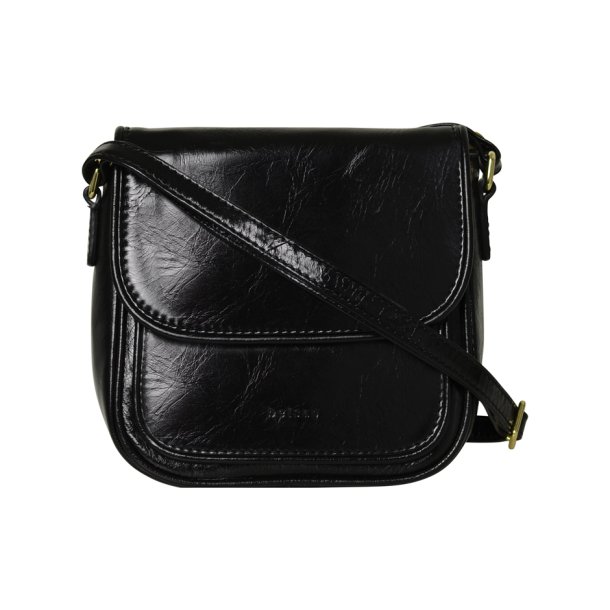 Chenett, Belsac sort crossbody i skind med fast bund og overslag