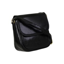 Chenett, Belsac sort crossbody i skind med fast bund og overslag