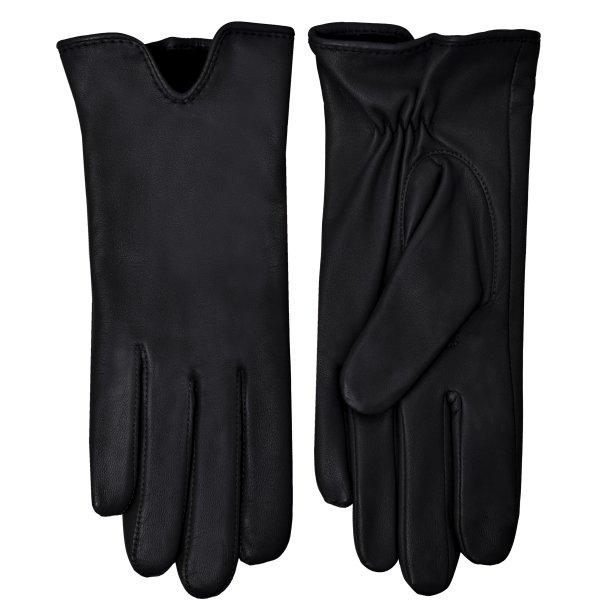 Belsac, kort skindhandske i sort med en slids p oversiden