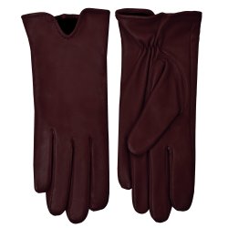 Belsac, kort skindhandske i burgundy med en slids p oversiden