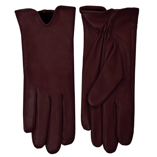 Belsac, kort skindhandske i burgundy med en slids p oversiden