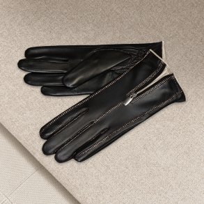 Belsac skindhandske i sort-beige med lynls/15