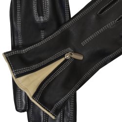 Belsac skindhandske i sort-beige med lynls/15