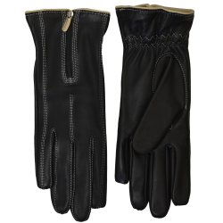 Belsac skindhandske i sort-beige med lynls/15