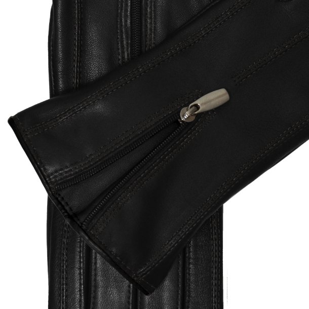 Belsac, skindhandske i sort med lynls 