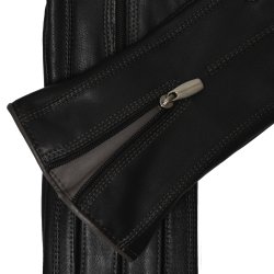 Belsac, skindhandske i sort med lynls og gr kontrast