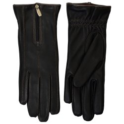 Belsac, skindhandske i sort med lynls og gr kontrast