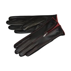 Belsac, skindhandske i sort med lynls og rd kontrast