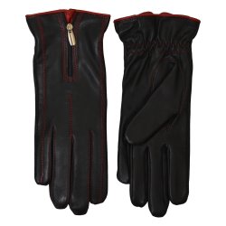 Belsac, skindhandske i sort med lynls og rd kontrast