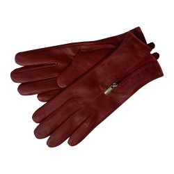 Belsac, skindhandske i mrkerd med lynls og rd kontrast