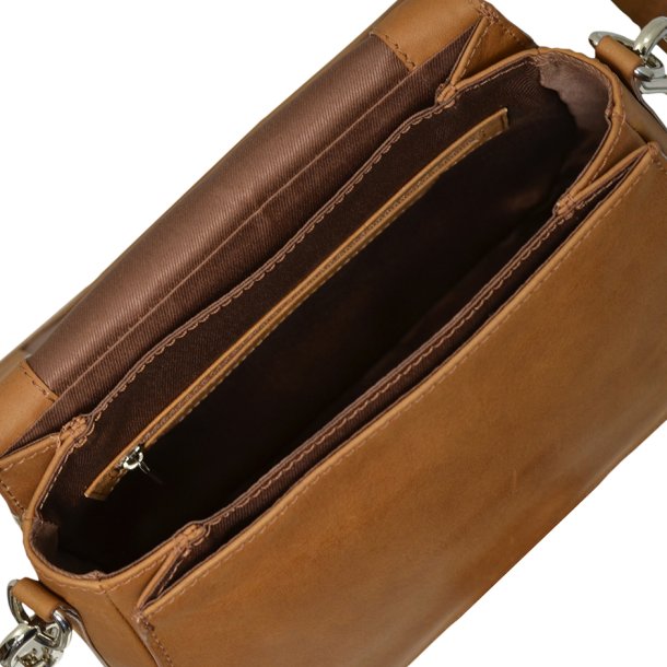Deisti, Belsac cognac/ginger crossbody i skind med flere rum og overslag