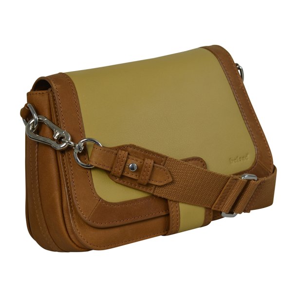 Deisti, Belsac cognac/ginger crossbody i skind med flere rum og overslag