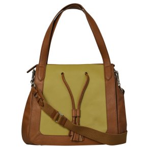 Delailah, Belsac cognac/gul skuldertaske i skind med kraftige remme og toplynl�s