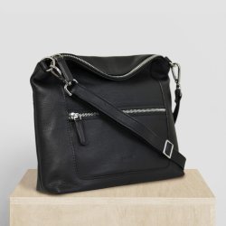 Delia, Belsac sort crossbody i skind med fast bund og lang regulerbar rem