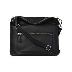 Delia, Belsac sort crossbody i skind med fast bund og lang regulerbar rem