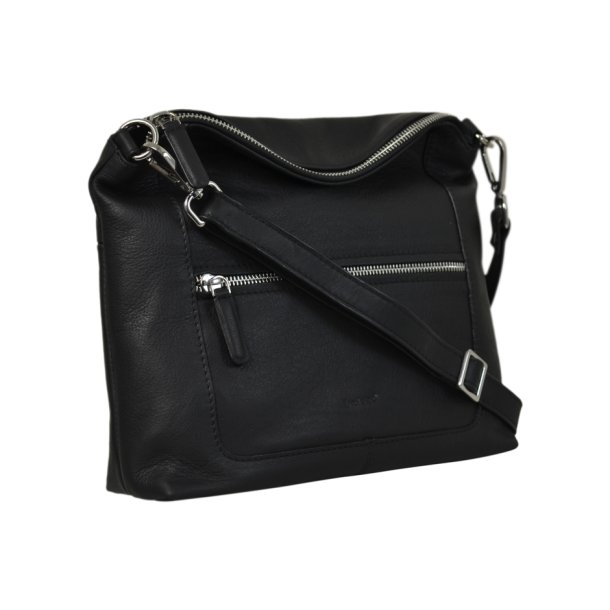 Delia, Belsac sort crossbody i skind med fast bund og lang regulerbar rem
