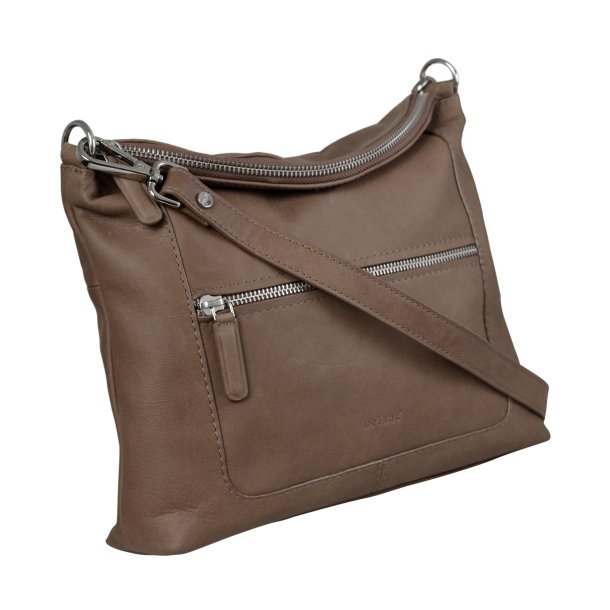 Delia, Belsac brun crossbody i skind med fast bund og lang regulerbar rem