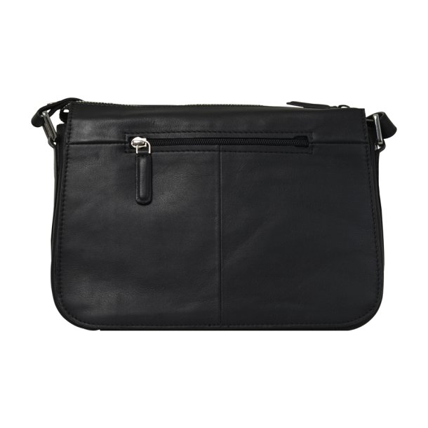 Delina, Belsac sort crossbody i skind med flere rum og frontlomme