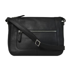 Delina, Belsac sort crossbody i skind med flere rum og frontlomme