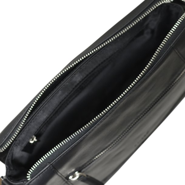 Delina, Belsac sort crossbody i skind med flere rum og frontlomme