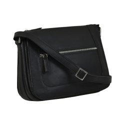 Delina, Belsac sort crossbody i skind med flere rum og frontlomme
