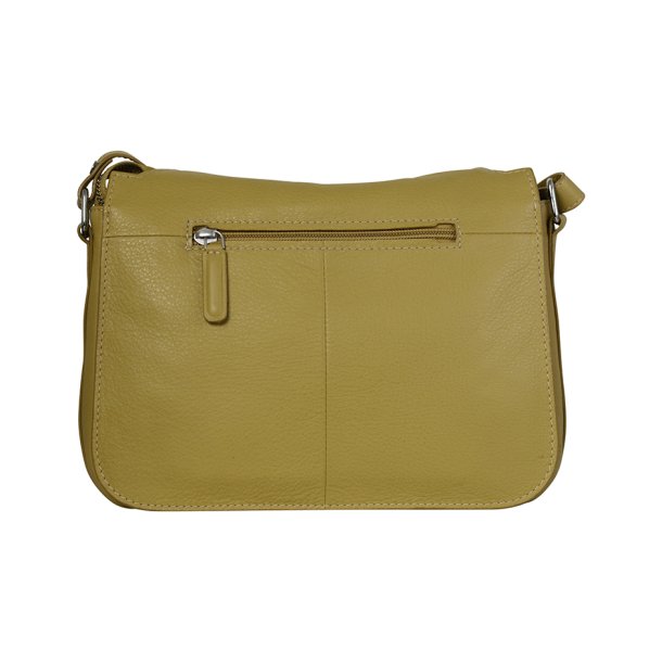 Delina, Belsac gul crossbody i skind med flere rum og frontlomme