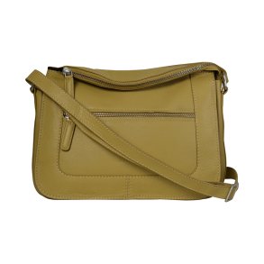 Delina, Belsac gul crossbody i skind med flere rum og frontlomme