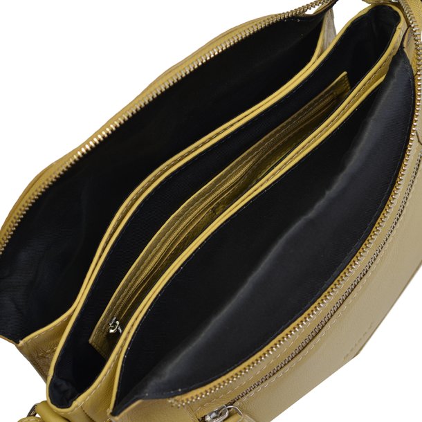 Delina, Belsac gul crossbody i skind med flere rum og frontlomme