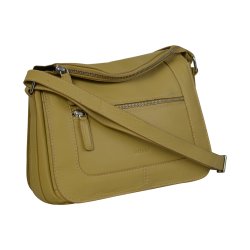 Delina, Belsac gul crossbody i skind med flere rum og frontlomme