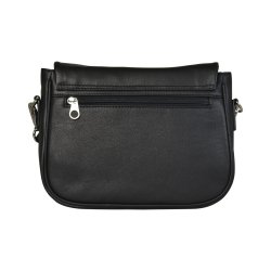 Darina, Belsac sort crossbody i skind med kraftig rem og frontlomme