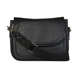 Darina, Belsac sort crossbody i skind med kraftig rem og frontlomme