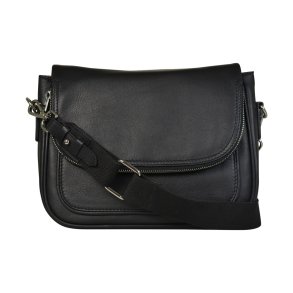 Darina, Belsac sort crossbody i skind med kraftig rem og frontlomme