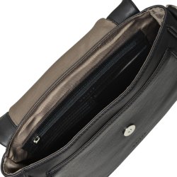 Darina, Belsac sort crossbody i skind med kraftig rem og frontlomme