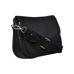 Darina, Belsac sort crossbody i skind med kraftig rem og frontlomme